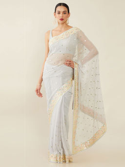 Soch - Embroidered Georgette Saree with Unstitched Blouse