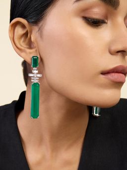 Isharya - Doublet Dark Emerald Dangler Earrings In Rhodium Plating