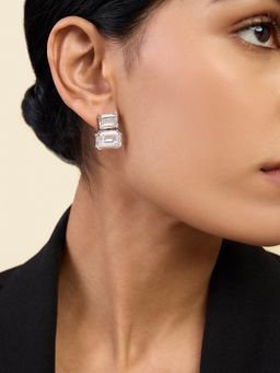 Isharya - Libra Diamond Studs Earrings In Rhodium Plating