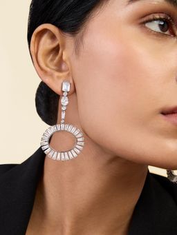 Isharya - Art Deco Circle Danglers In Rhodium Plating