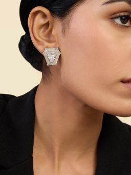 Isharya - Cz Resin Statement Studs In Rhodium Plating