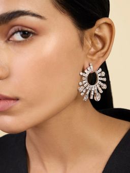 Isharya - Luxe Indian Front Back Earrings In Rhodium Plating