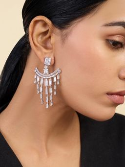 Isharya - Art Deco Dangler Earrings In Rhodium Plating