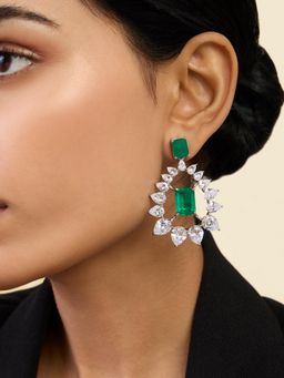 Isharya - Indian Chandelier Statement Earrings In Rhodium Plating