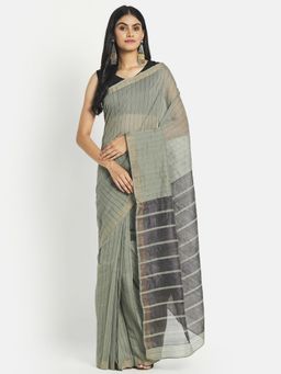 Fabindia - Grey Cotton Silk Butta Hand Woven Stitched Saree without Blouse