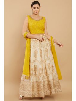 Soch - Women Yellow Georgette Embroidered Lehenga Choli (Set of 3)