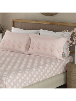Boutique Living - Valatia 200 TC Pink & Grey Floral King Fitted Bedsheet with 2 Pillow Covers