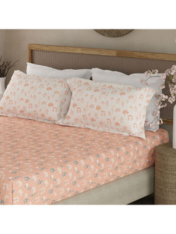 Boutique Living - Valatia 200 TC Peach Floral King Fitted Bedsheet with 2 Pillow Covers