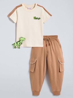 Hopscotch - Beige Colorblock T-shirt and Joggers