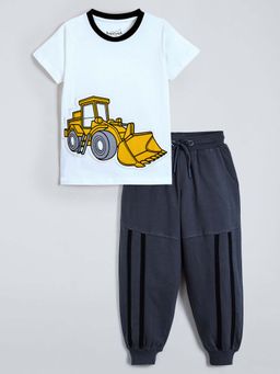 Hopscotch - White Printed T-shirt and Joggers