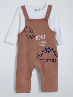 Hopscotch - White Embroidered T-shirt and Dungaree