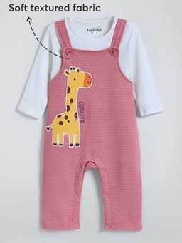 Hopscotch - Pink Embroidered T-shirt and Dungaree