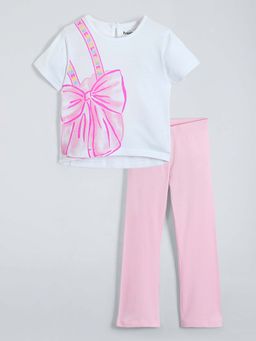 Hopscotch - White Printed T-shirt and Leggings