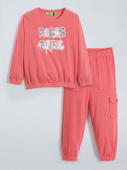 Hopscotch - Peach Embellished Sweatshirt and Joggers