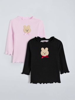 Hopscotch - Black Self Design Top