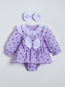 Hopscotch - Purple Printed Dress and Headband