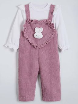 Hopscotch - Lavender Self Design T-shirt and Dungaree