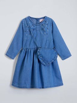 Hopscotch - Blue Embellished Dress and Bag