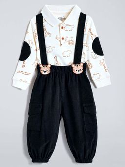 Hopscotch - White Printed T-shirt and Dungaree