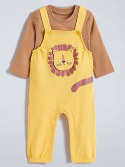 Hopscotch - Brown Printed T-shirt and Dungaree