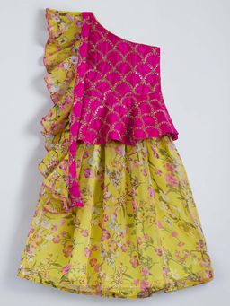 Hopscotch - Pink Floral Blouse with Lehenga and Dupatta