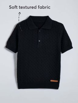 Hopscotch - Black Self Design Sweater