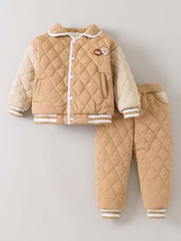Hopscotch - Beige Self Design Jacket and Jogger