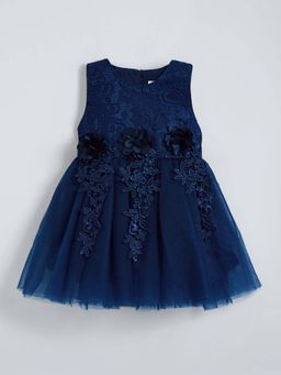 Hopscotch - Navy Blue Self Design Dress