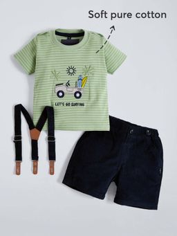 Hopscotch - Olive Stripes T-shirt with Shorts and Suspender