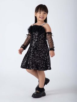 Hopscotch - Black Embellished Dress and Pair of Gloves