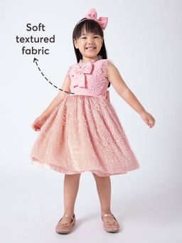 Hopscotch - Pink Self Design Dress and Headband