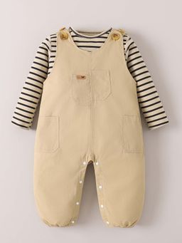 Hopscotch - Beige Stripes T-shirt and Dungaree