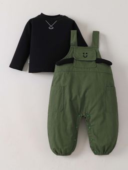 Hopscotch - Black Solid T-shirt and Dungaree