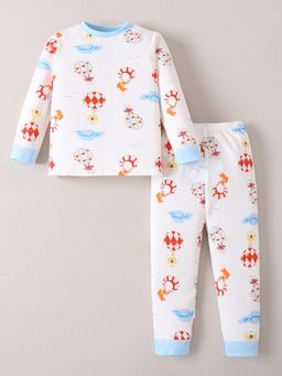 Hopscotch - White Printed T-shirt and Pyjama