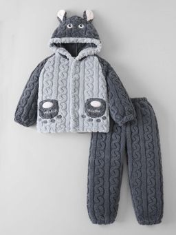 Hopscotch - Grey Textured Hoodie and Joggers