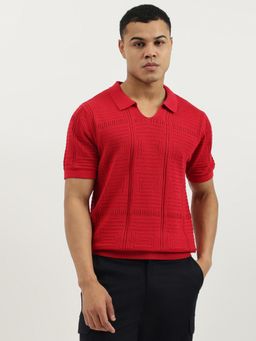 United Colors of Benetton - Red Regular Fit Johny Collar Pointelle Jacquard Polo T-shirt