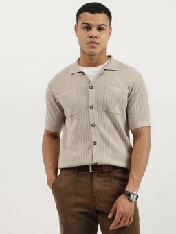 United Colors of Benetton - Beige Relaxed Fit Cable Knit Shirt