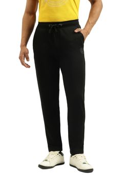United Colors of Benetton - Black Solid Regular Fit Silicon Badge Co Ordinated Terry Trackpants