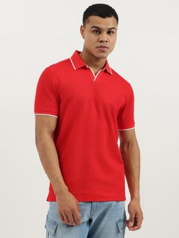 United Colors of Benetton - Red Relaxed Fit Johny Collar Pique Textured Honeycomb Polo T-shirt