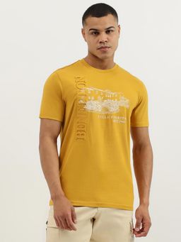 United Colors of Benetton - Yellow Relaxed Fit Crew Neck Embossed Hotel Jersey T-shirt