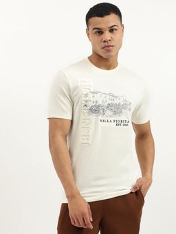 United Colors of Benetton - Off White Relaxed Fit Crew Neck Embossed Hotel T-shirt