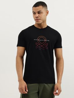United Colors of Benetton - Black Regular Fit Crew Neck Printed T-shirt
