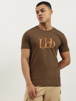 United Colors of Benetton - Brown Regular Fit Crew Neck 3D Branding Jersey T-shirt