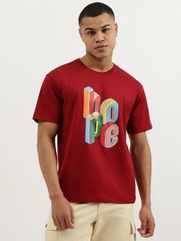 United Colors of Benetton - Red Boxy Fit Crew Neck Typography Hope Heavy Jersey T-shirt