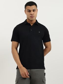 United Colors of Benetton - Black Relaxed Fit Polo Neck Solid Basic Interlock