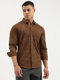 United Colors of Benetton - Brown Slim Fit Spread Collar Printed Shirt