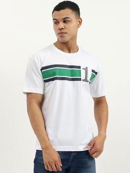 United Colors of Benetton - White Boxy Fit Crew Neck Striped Jersey T-shirt