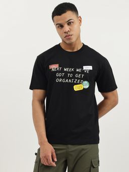 United Colors of Benetton - Black Boxy Fit Crew Neck Typography Get Organised Badges T-shirt