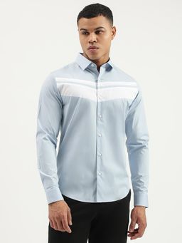 United Colors of Benetton - Blue Slim Fit Spread Collar Color Block Shirt