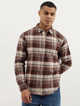 United Colors of Benetton - Brown Regular Fit Spread Collar Tartan Checks Check Flannel Shirt